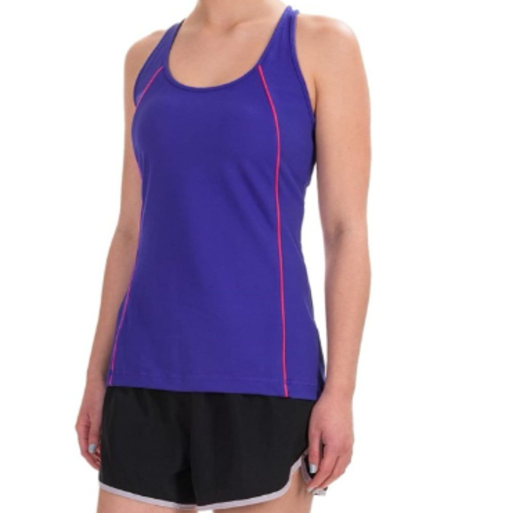 Under Armour Studio Lux Active Tank Top Cami Racer Back Droptail Hem‎ Royal Blue